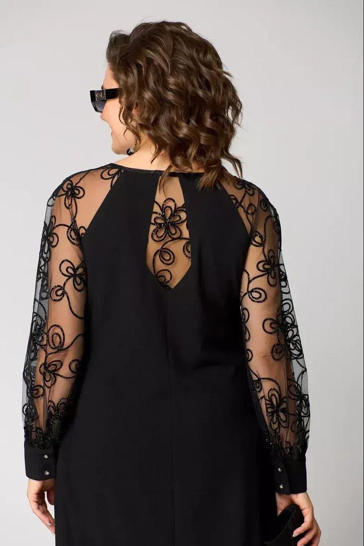 Women's Lace-Sleeve A-Line Knee-Length Formal Dress