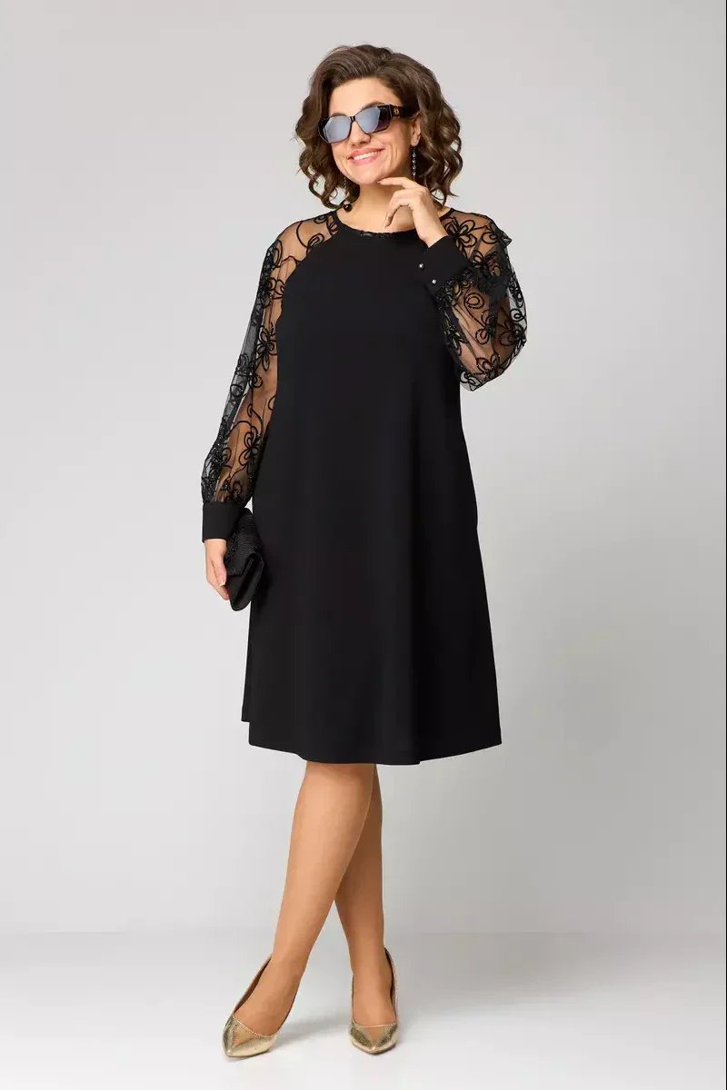 Women's Lace-Sleeve A-Line Knee-Length Formal Dress