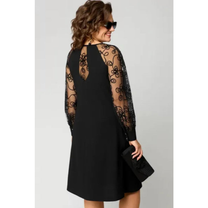 Women's Lace Sleeve Long Sleeve Fall Dress A-Line Midi