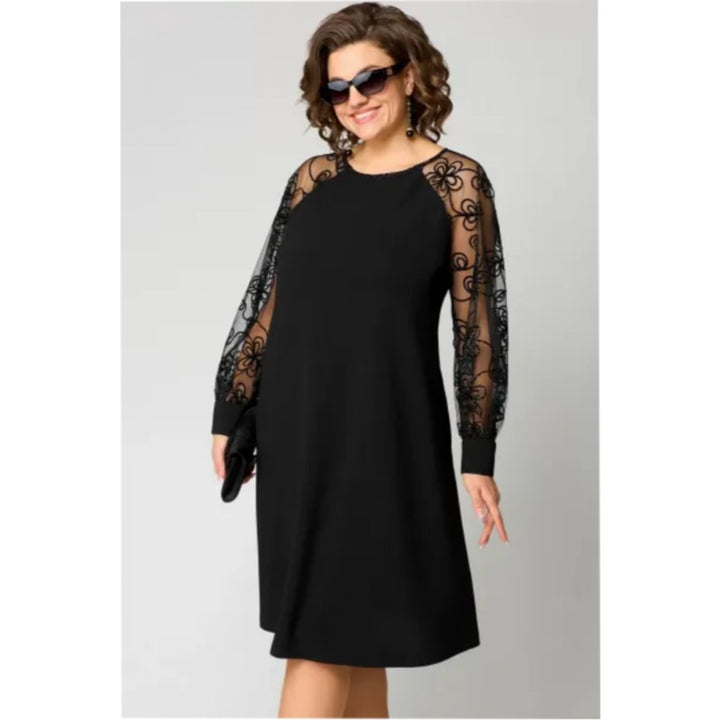 Women's Lace Sleeve Long Sleeve Fall Dress A-Line Midi