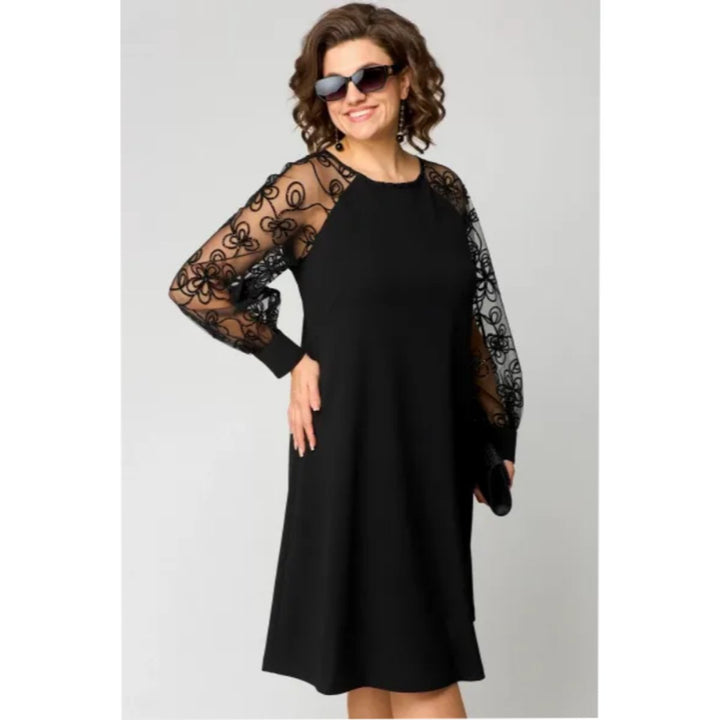 Women's Lace Sleeve Long Sleeve Fall Dress A-Line Midi