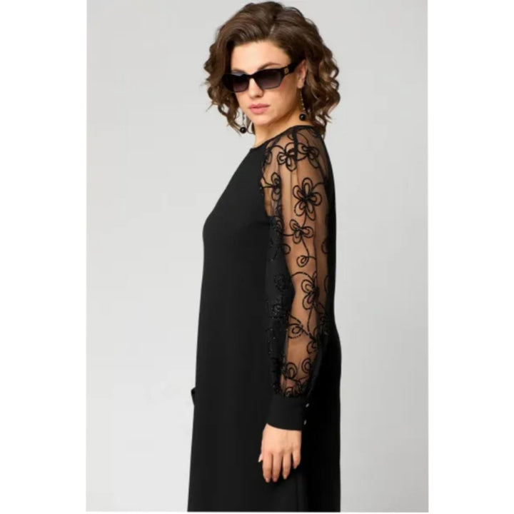 Women's Lace Sleeve Long Sleeve Fall Dress A-Line Midi
