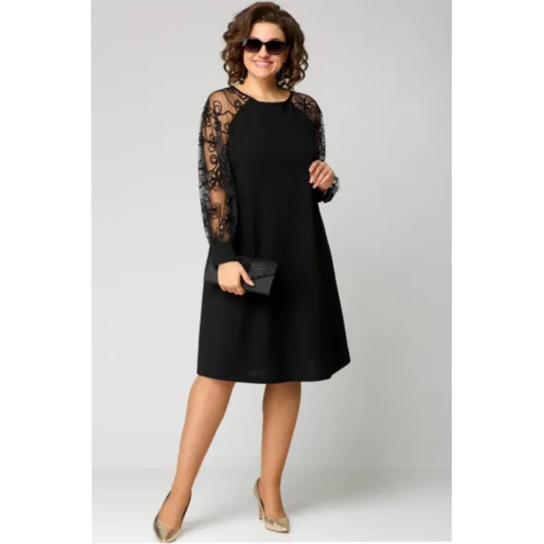 Women's Lace Sleeve Long Sleeve Fall Dress A-Line Midi