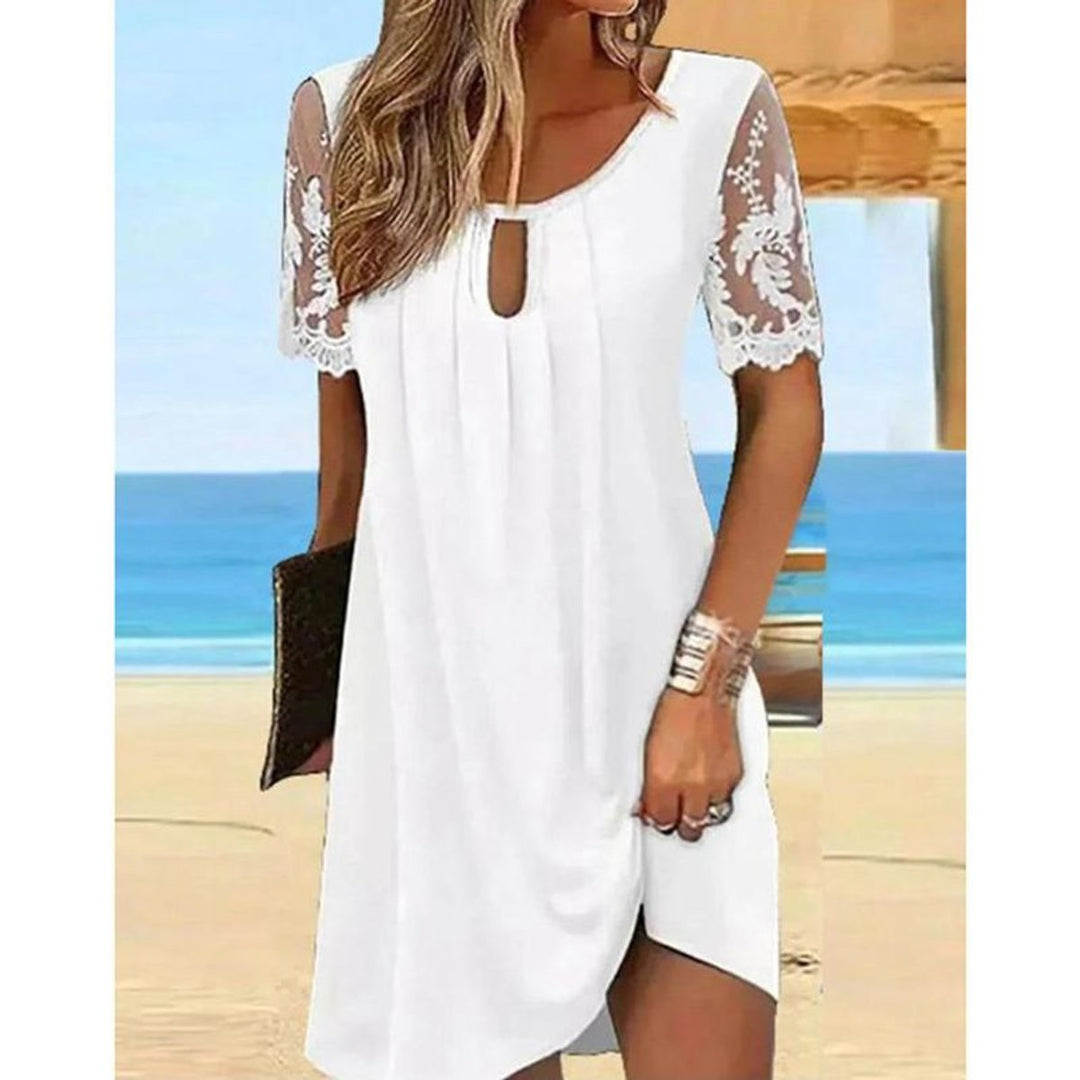 Women's Lace Sleeve Relaxed-Fit Fall Midi Dress