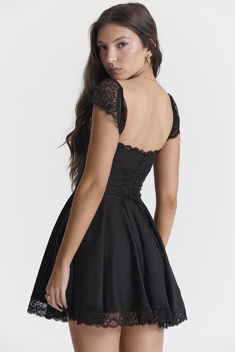 Women's Lace-Trim Sweetheart-Neck Skater Fall Midi Dress