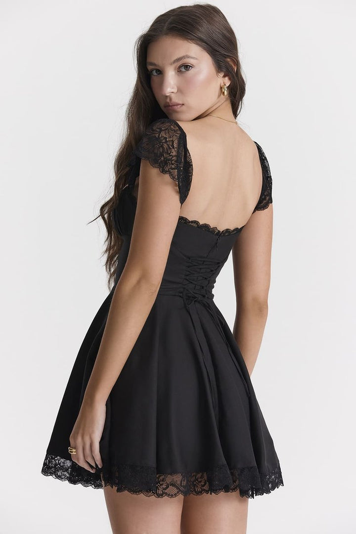 Women's Lace-Trim Sweetheart-Neck Skater Fall Midi Dress