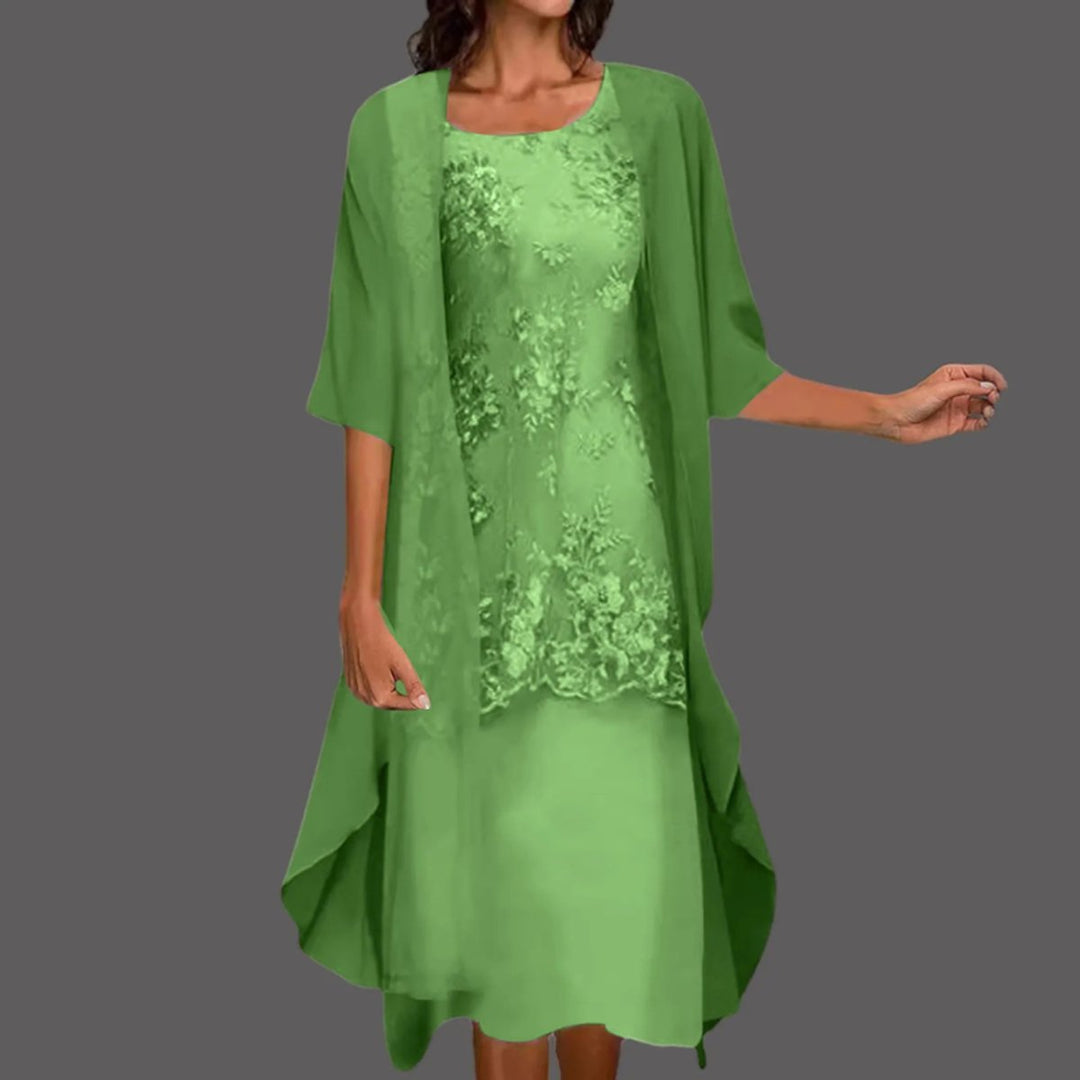 Women's Lace Two-Piece Chiffon Fall Midi Dress Cardigan Set