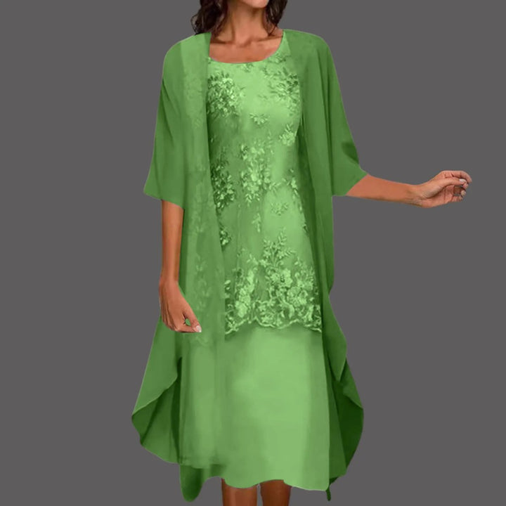 Women's Lace Two-Piece Chiffon Fall Midi Dress Cardigan Set