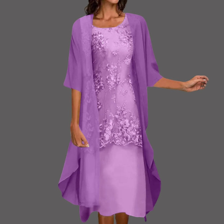 Women's Lace Two-Piece Chiffon Fall Midi Dress Cardigan Set