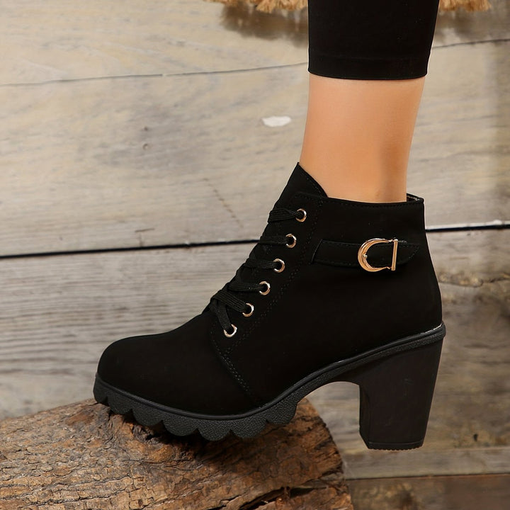 Women's Lace-Up Block-Heel Buckle Strap Platform Ankle Boots