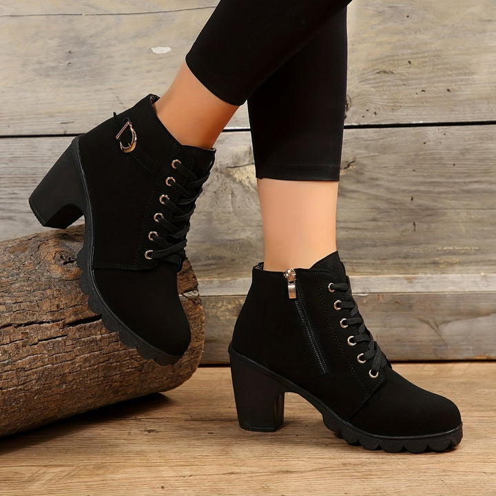 Women's Lace-Up Block-Heel Buckle Strap Platform Ankle Boots
