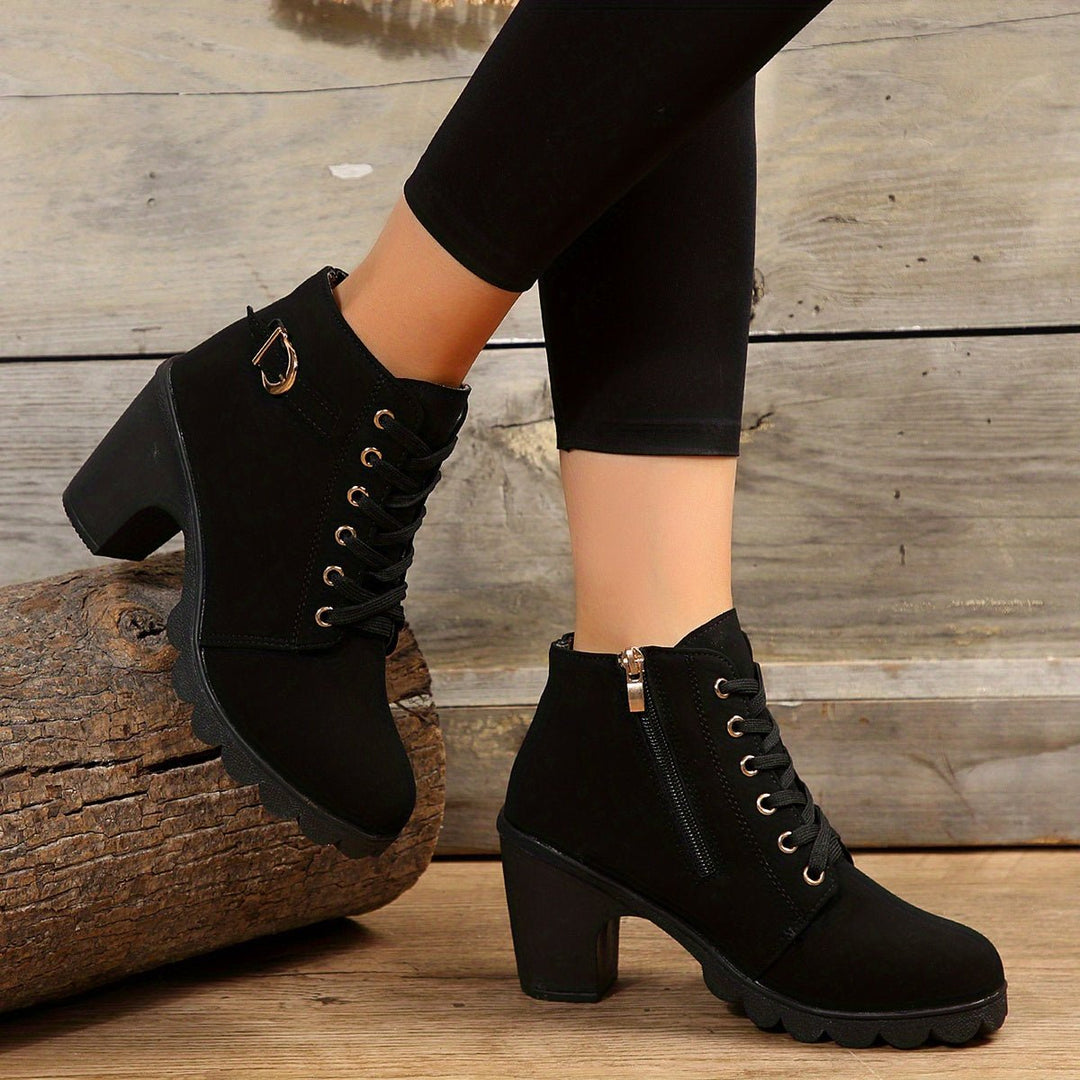 Women's Lace-Up Block-Heel Buckle Strap Platform Ankle Boots