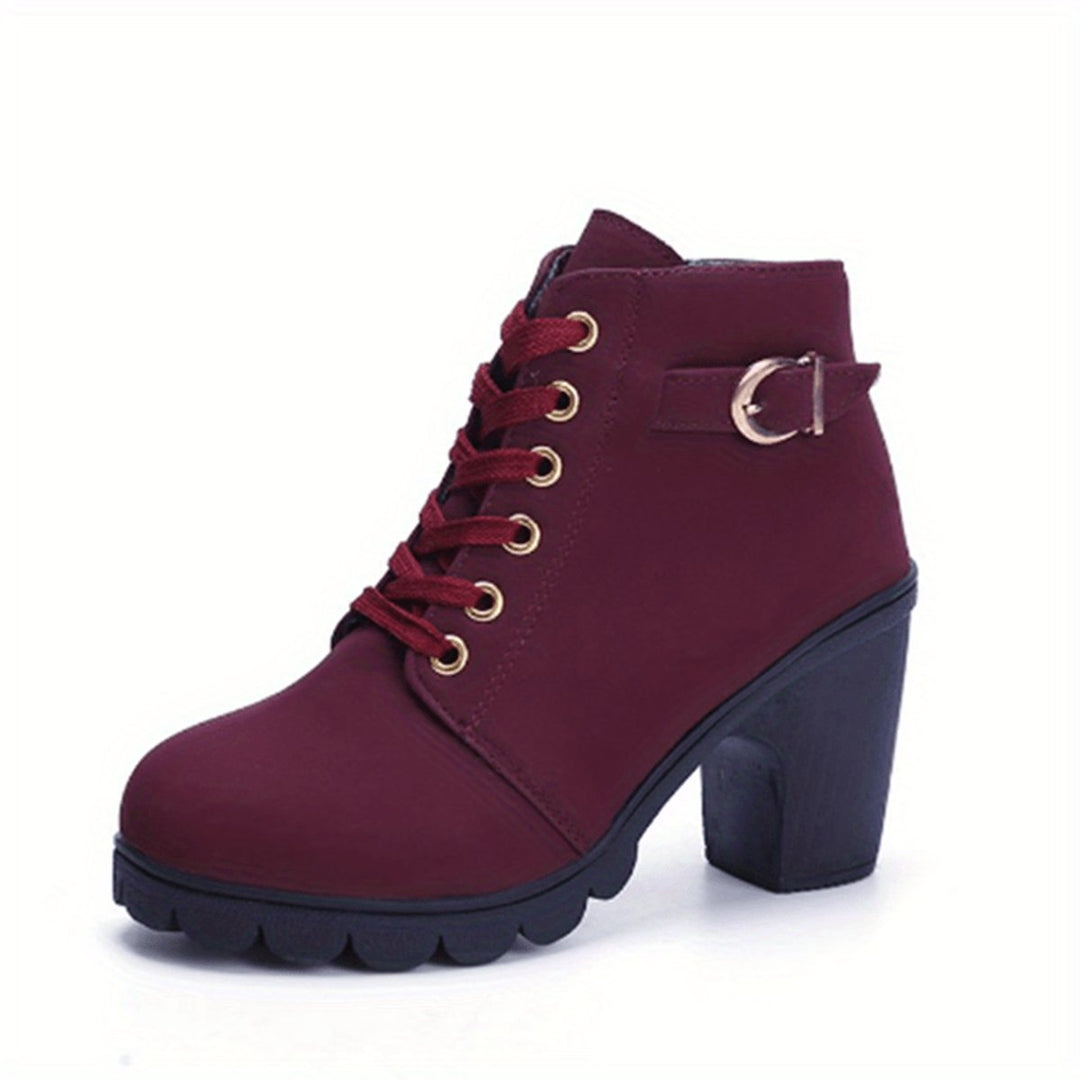 Women's Lace-Up Block-Heel Buckle Strap Platform Ankle Boots