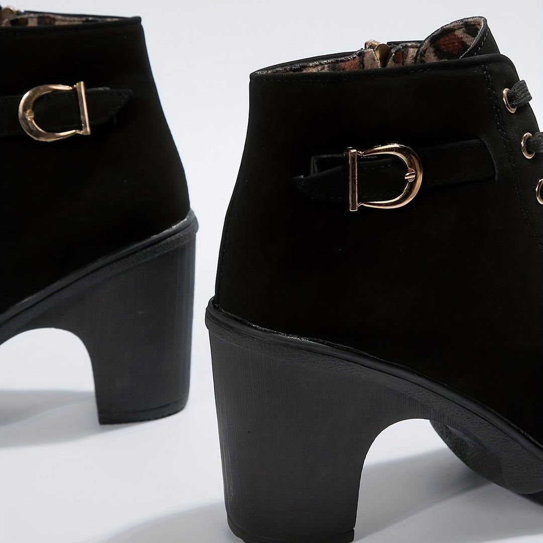 Women's Lace-Up Block-Heel Buckle Strap Platform Ankle Boots