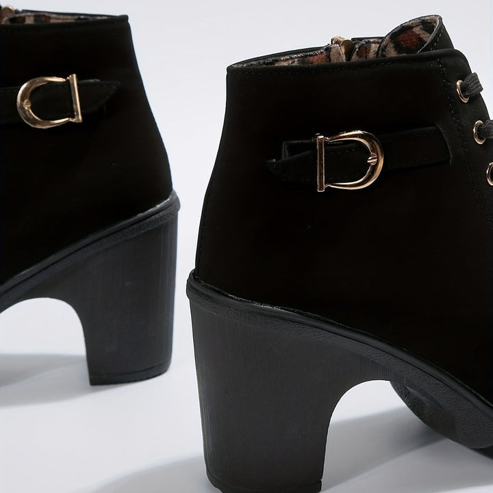 Women's Lace-Up Block-Heel Buckle Strap Platform Ankle Boots