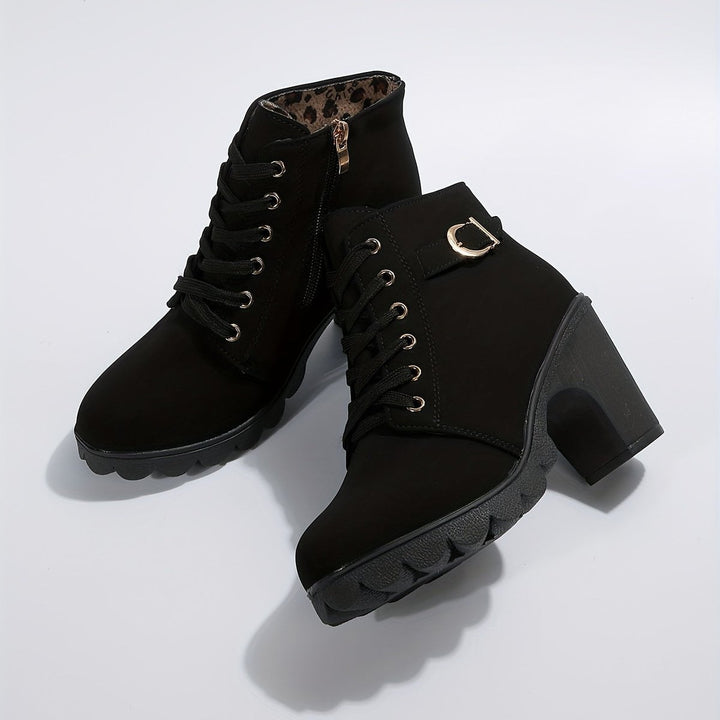 Women's Lace-Up Block-Heel Buckle Strap Platform Ankle Boots