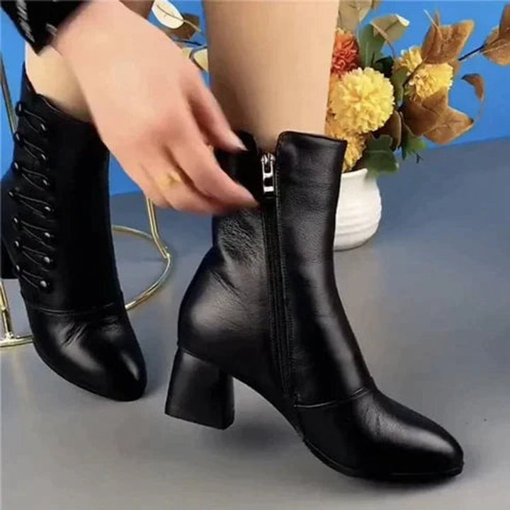 Women's Lace-Up Block-Heel Faux Leather Ankle Boots
