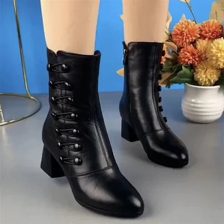 Women's Lace-Up Block-Heel Faux Leather Ankle Boots