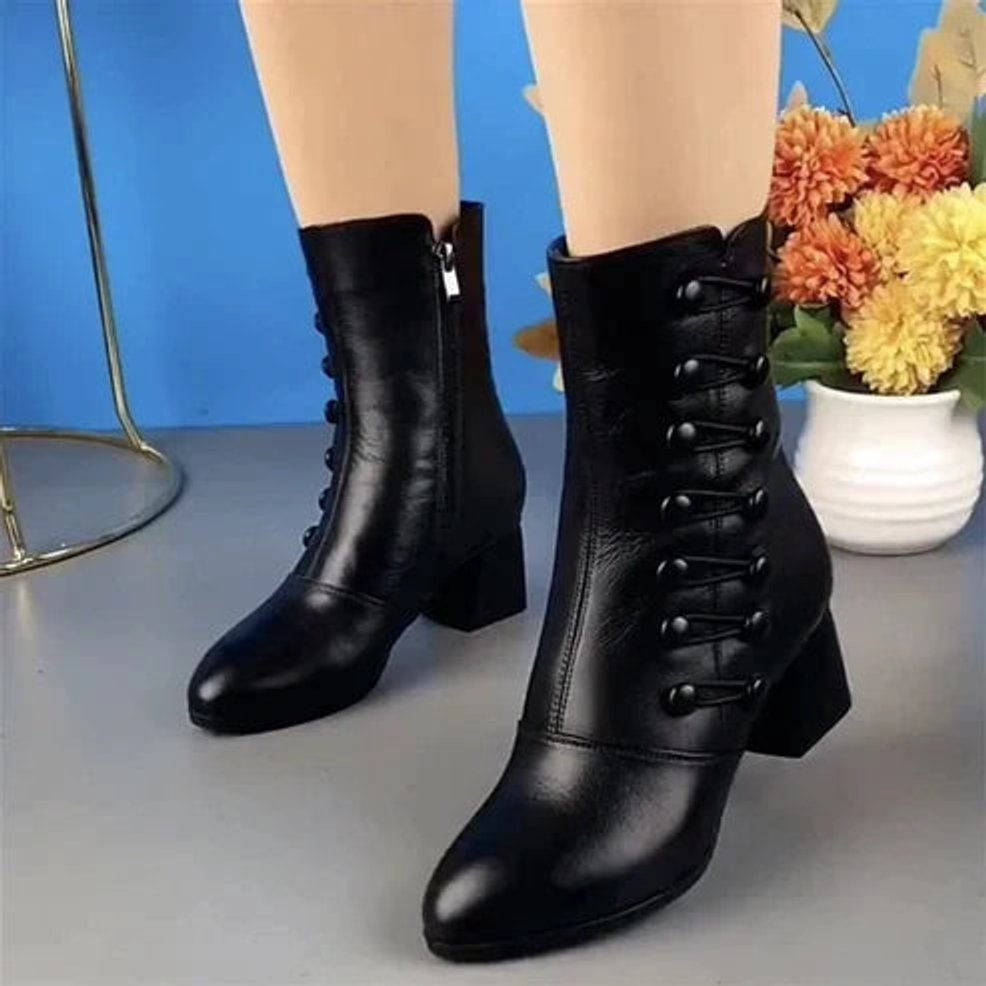 Women's Lace-Up Block-Heel Faux Leather Ankle Boots