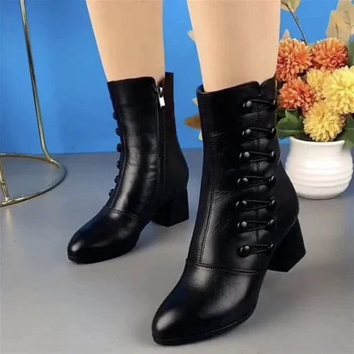 Women's Lace-Up Block-Heel Faux Leather Ankle Boots