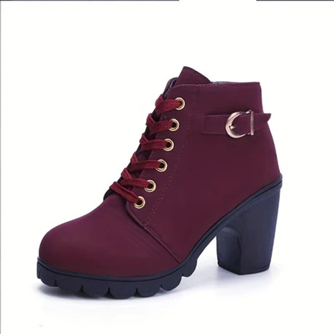 Women's Lace-Up Block-Heel Platform Ankle Boots Buckle Detail