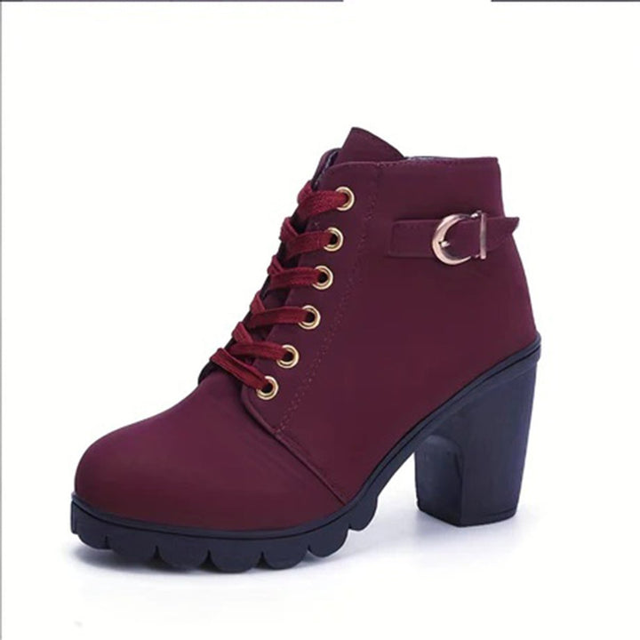 Women's Lace-Up Block-Heel Platform Ankle Boots Buckle Detail