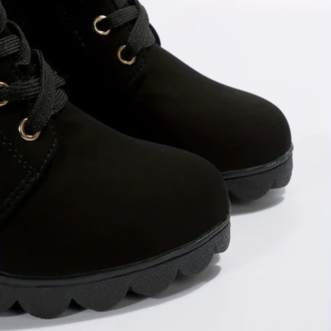 Women's Lace-Up Block-Heel Platform Ankle Boots Buckle Detail