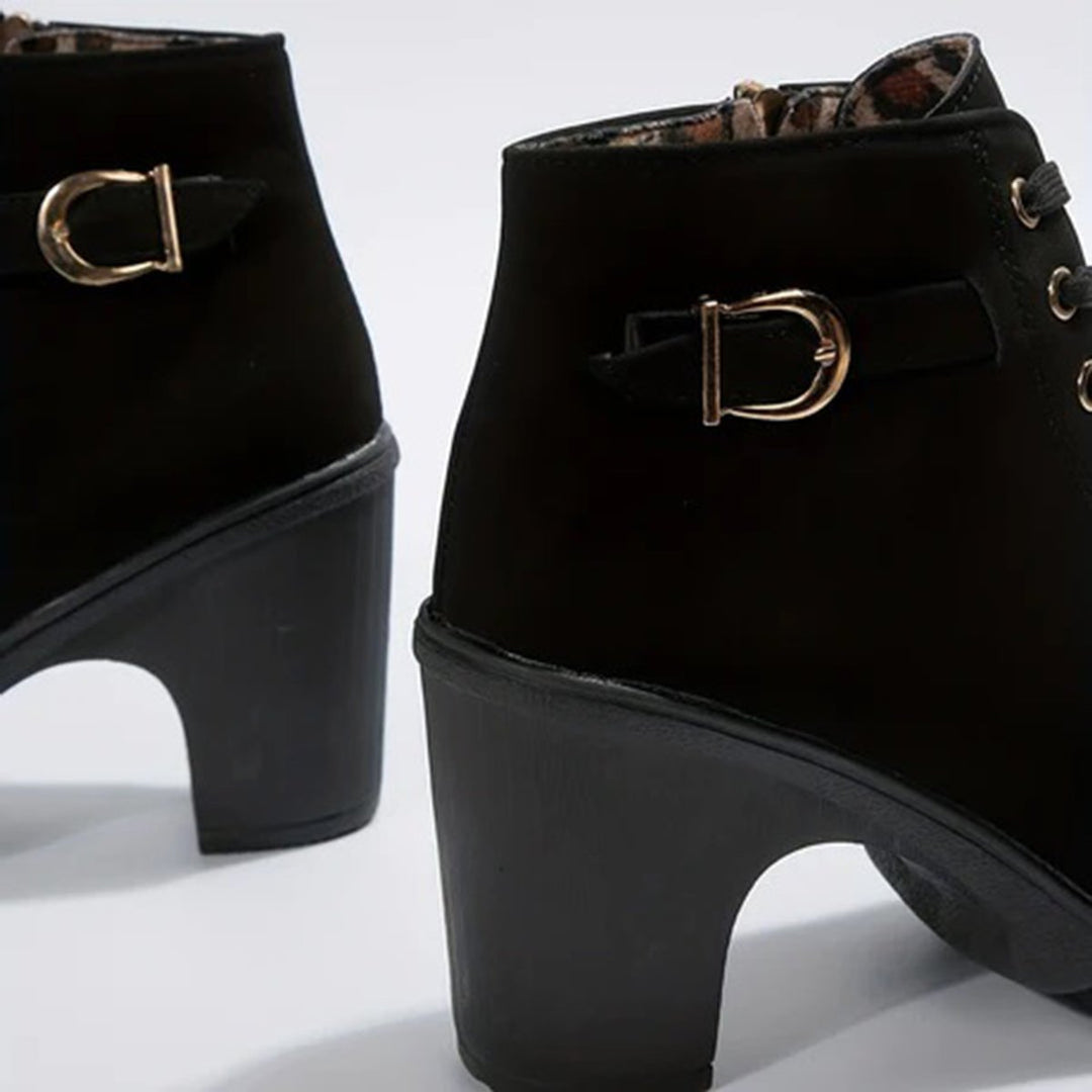 Women's Lace-Up Block-Heel Platform Ankle Boots Buckle Detail