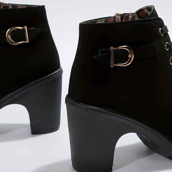 Women's Lace-Up Block-Heel Platform Ankle Boots Buckle Detail