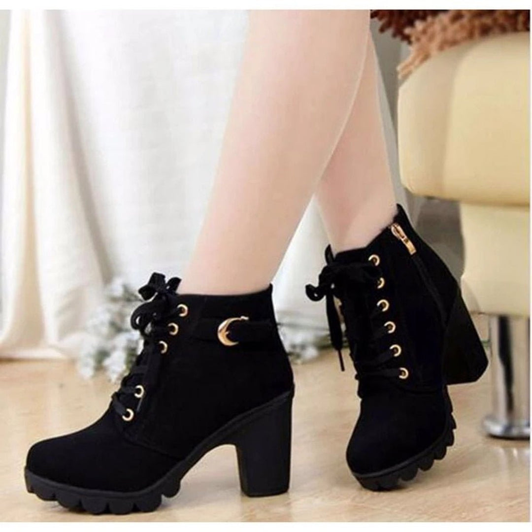 Women's Lace-Up Block-Heel Suede Ankle Boots