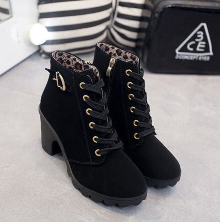 Women's Lace-Up Block-Heel Suede Ankle Boots
