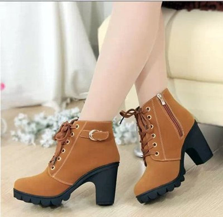 Women's Lace-Up Block-Heel Suede Ankle Boots