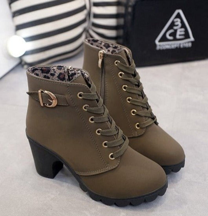 Women's Lace-Up Block-Heel Suede Ankle Boots