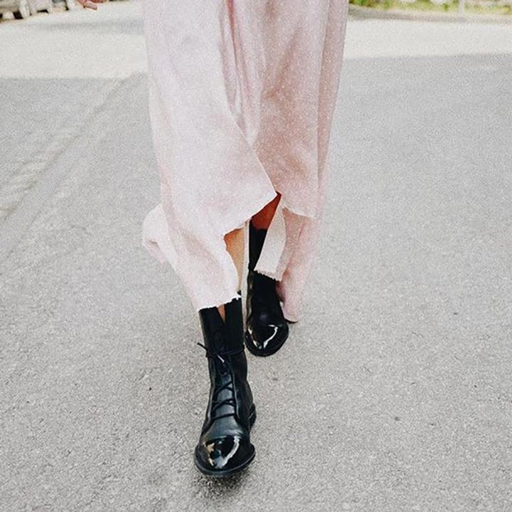 Women's Lace-Up Leather Ankle Boots Block Heel