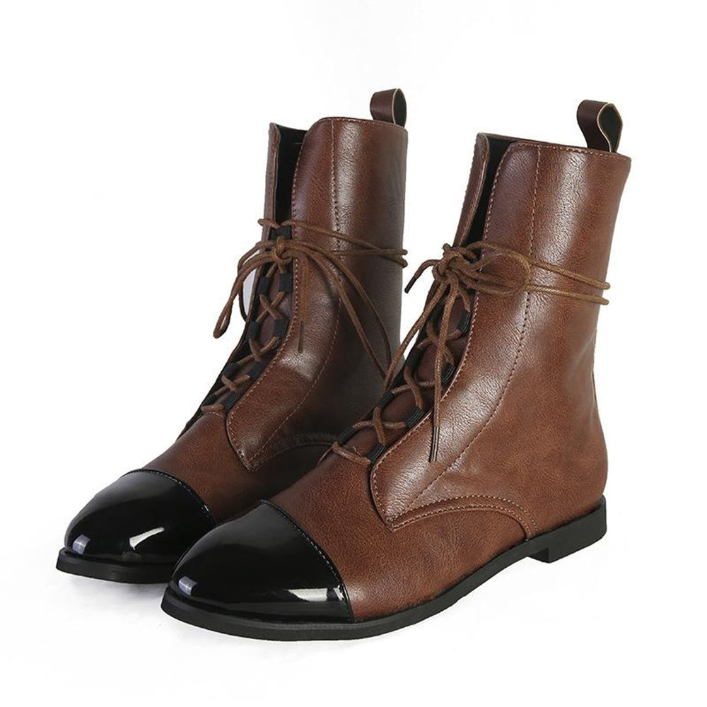 Women's Lace-Up Leather Mid-Calf Ankle Boots