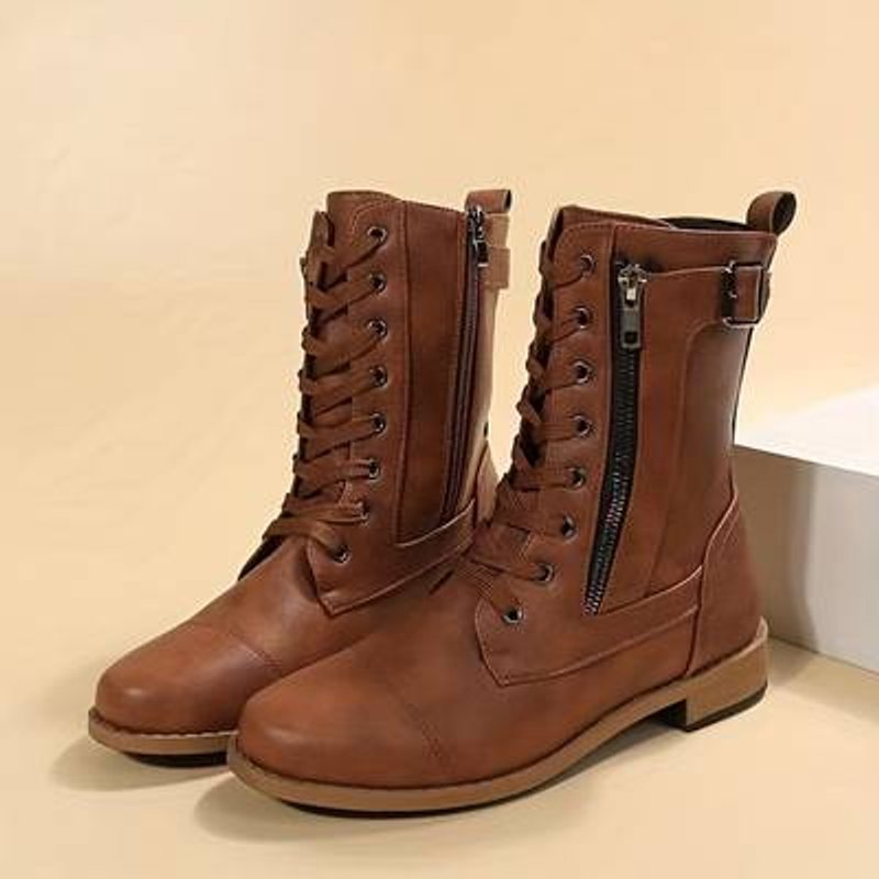 Women's Lace-Up Side-Zip Combat Ankle Boots
