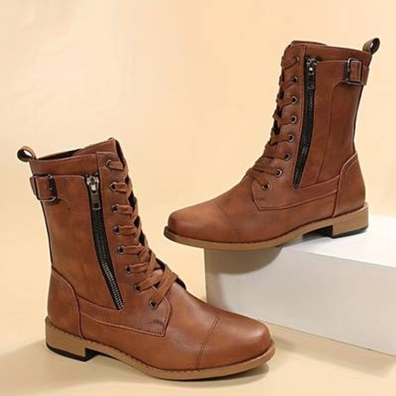 Women's Lace-Up Side-Zip Combat Ankle Boots