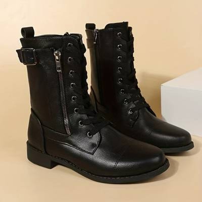 Women's Lace-Up Side-Zip Combat Ankle Boots