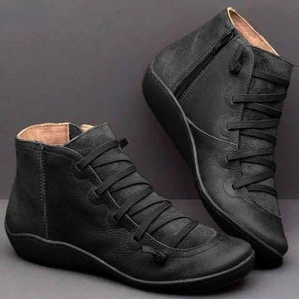 Women's Lace-Up Side-Zip Faux Leather High-Top Ankle Boots