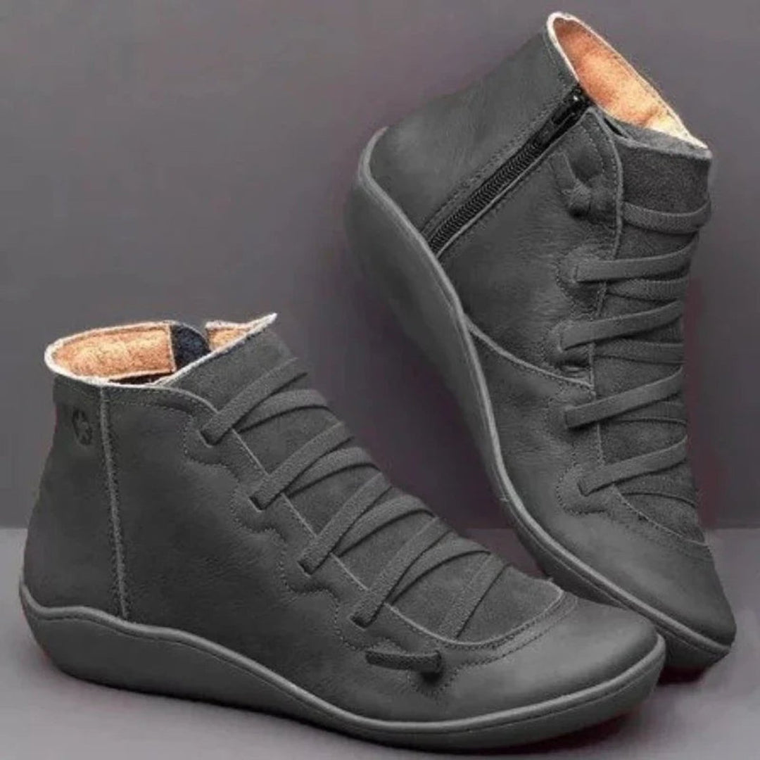 Women's Lace-Up Side-Zip Flat Faux Leather Ankle Boots
