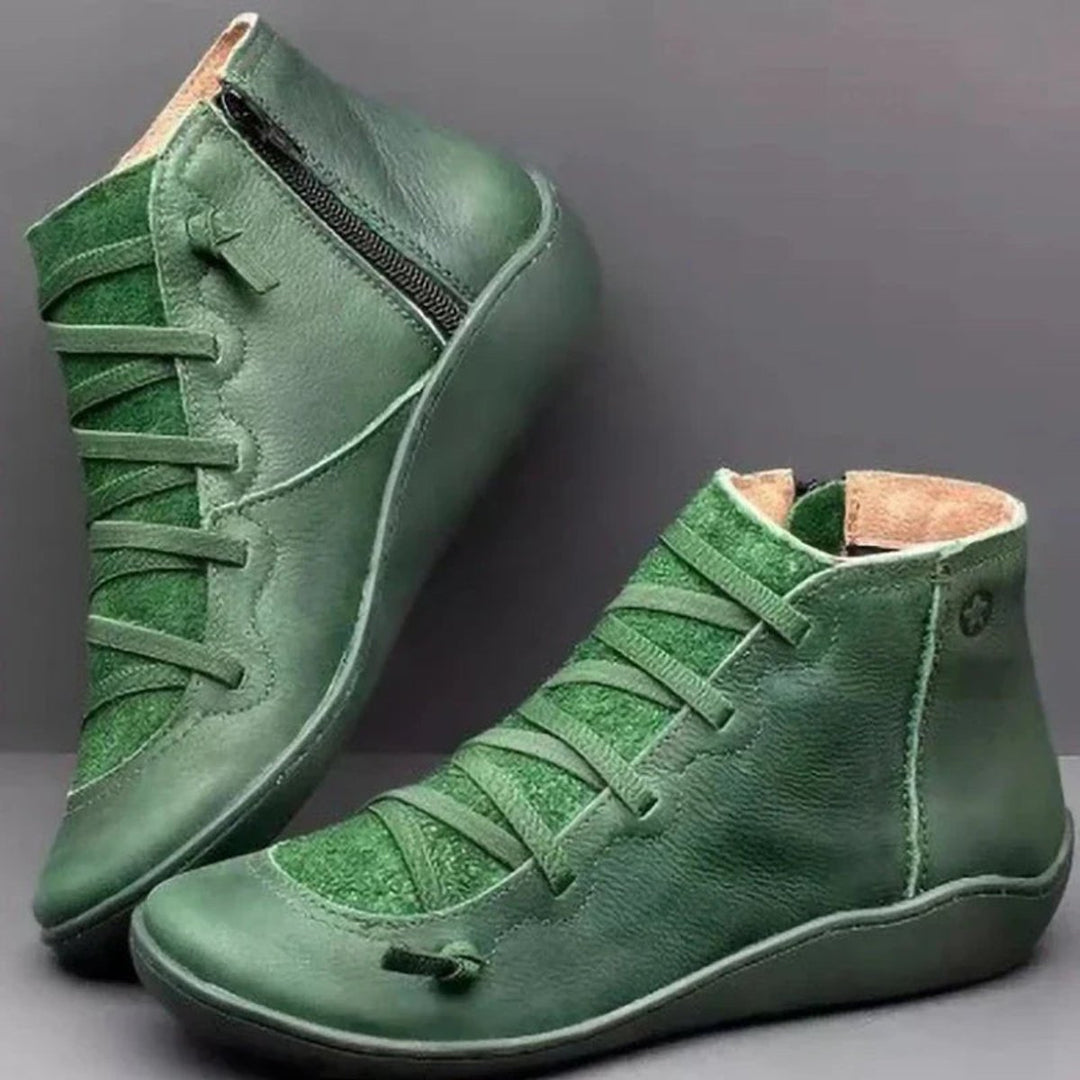 Women's Lace-Up Side-Zip Flat Faux Leather Ankle Boots