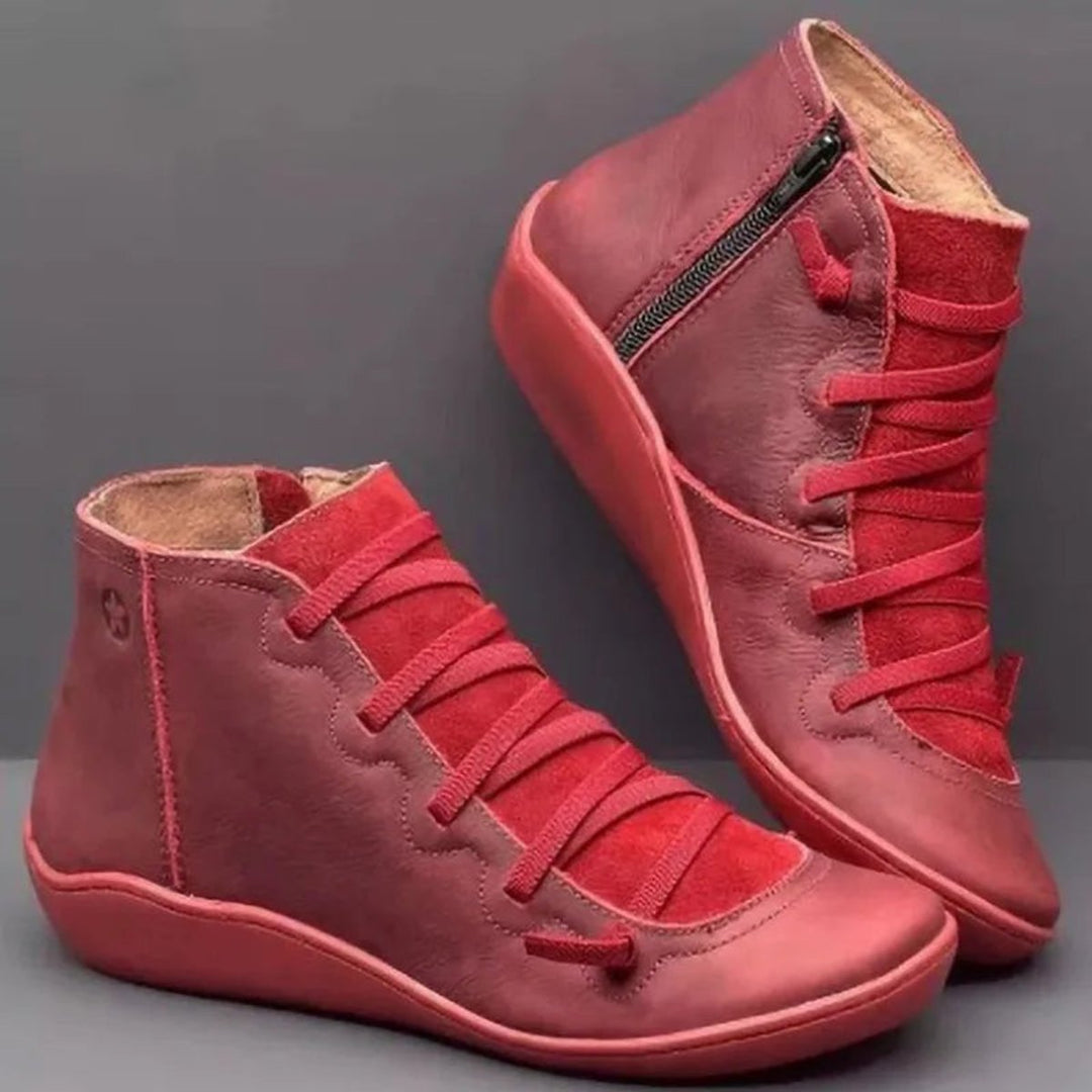 Women's Lace-Up Side-Zip Flat Faux Leather Ankle Boots