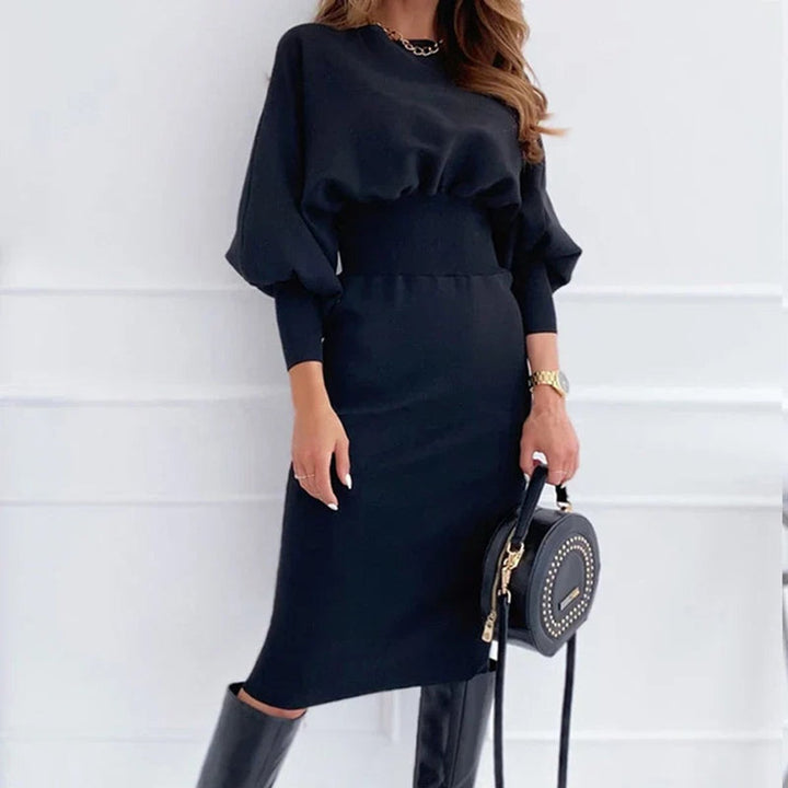 Women's Lantern Sleeve Bodycon Fall Midi Dress High-Waist Knit