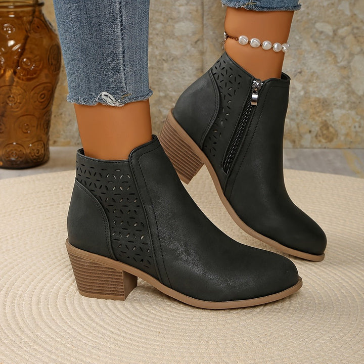 Women's Laser-Cut Block-Heel Side-Zip Ankle Boots
