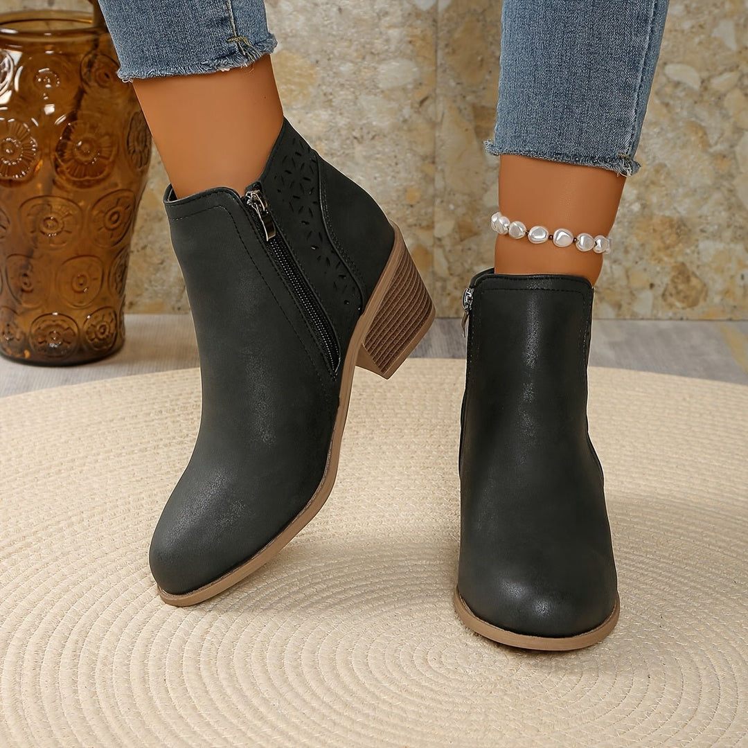 Women's Laser-Cut Block-Heel Side-Zip Ankle Boots