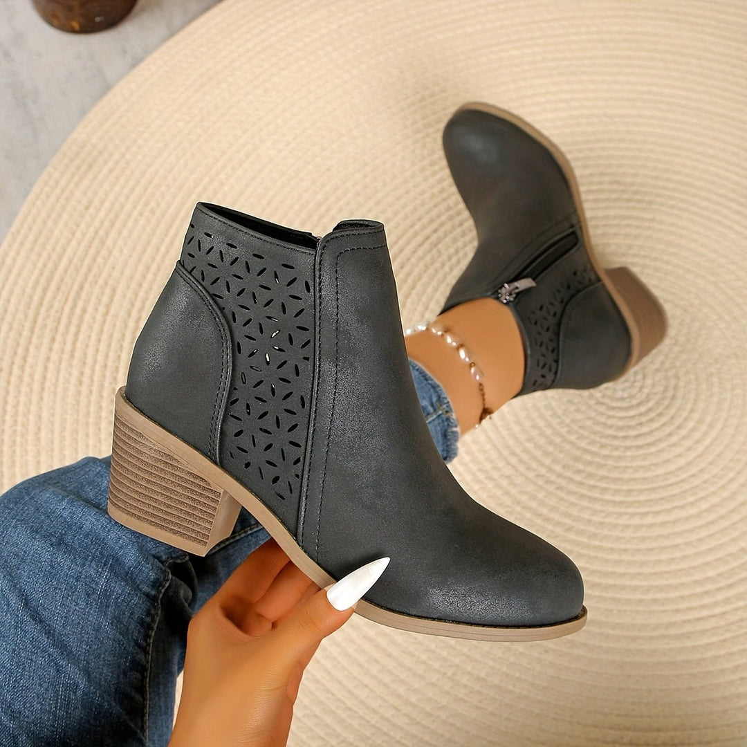 Women's Laser-Cut Block-Heel Side-Zip Ankle Boots