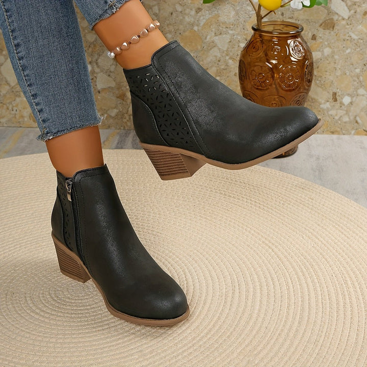 Women's Laser-Cut Block-Heel Side-Zip Ankle Boots