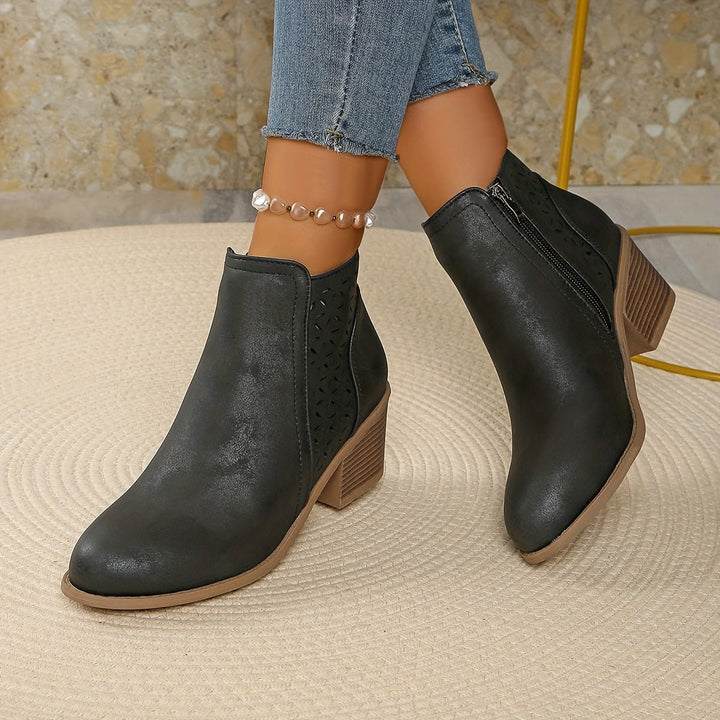 Women's Laser-Cut Block-Heel Side-Zip Ankle Boots