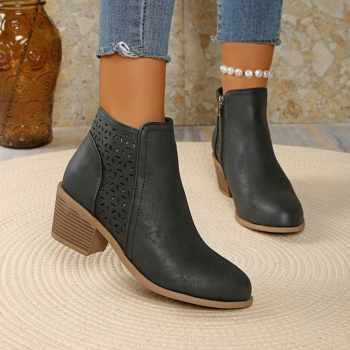 Women's Laser-Cut Block-Heel Side-Zip Ankle Boots