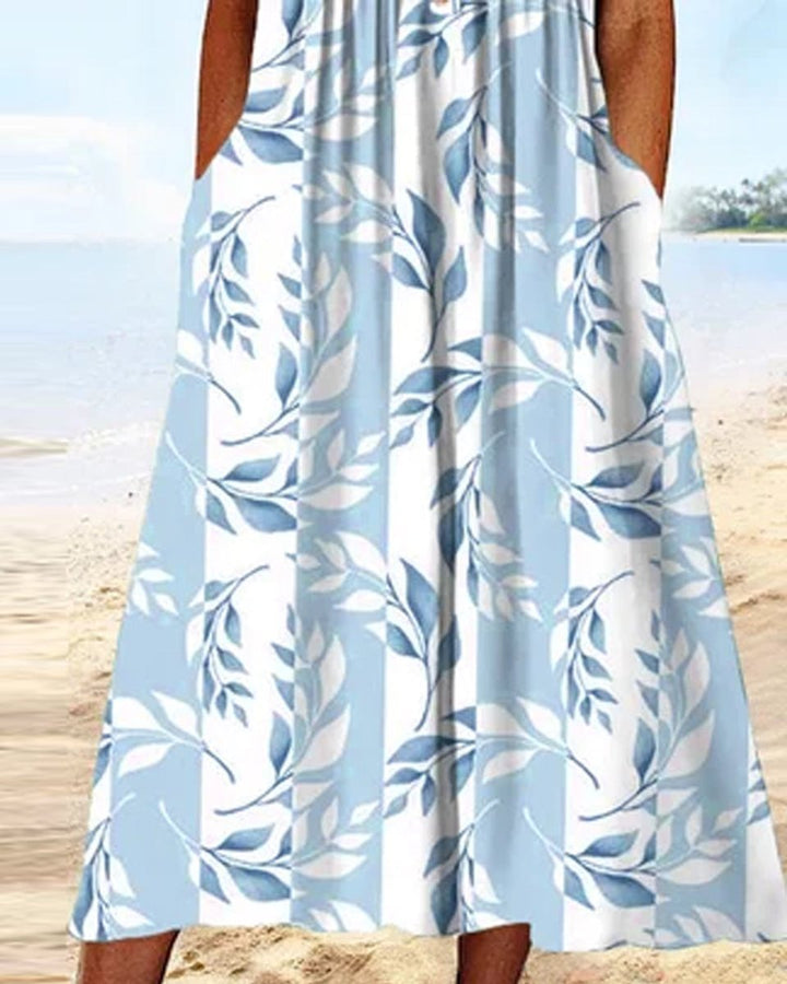 Women's Leaf Print Short Sleeve A-Line Fall Midi Dress